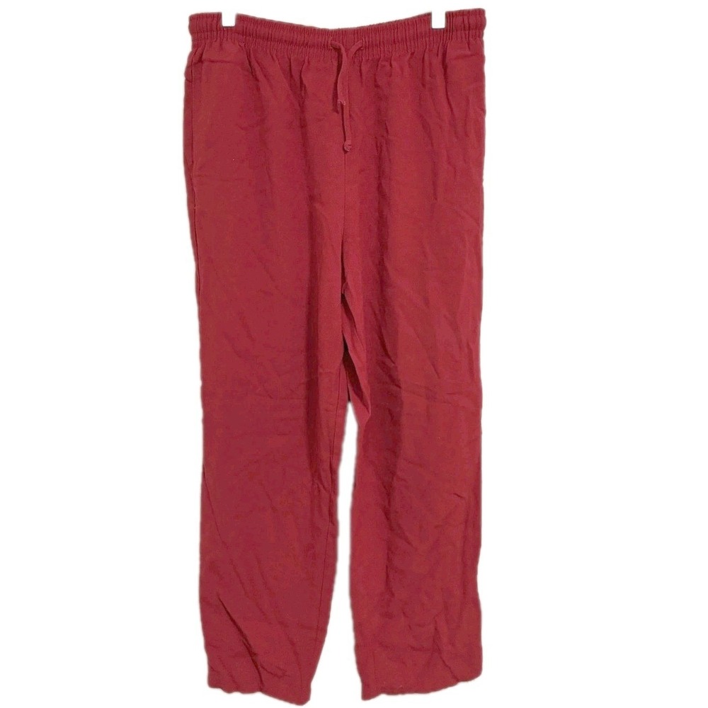 Linen Pull On Drawstring Pants Size 12 Red Straight Leg